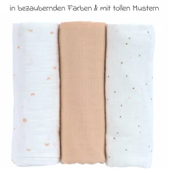Mulltuch 3er Pack Swaddle L Bio-Baumwolle 85 x 85 cm - Moon - Peach