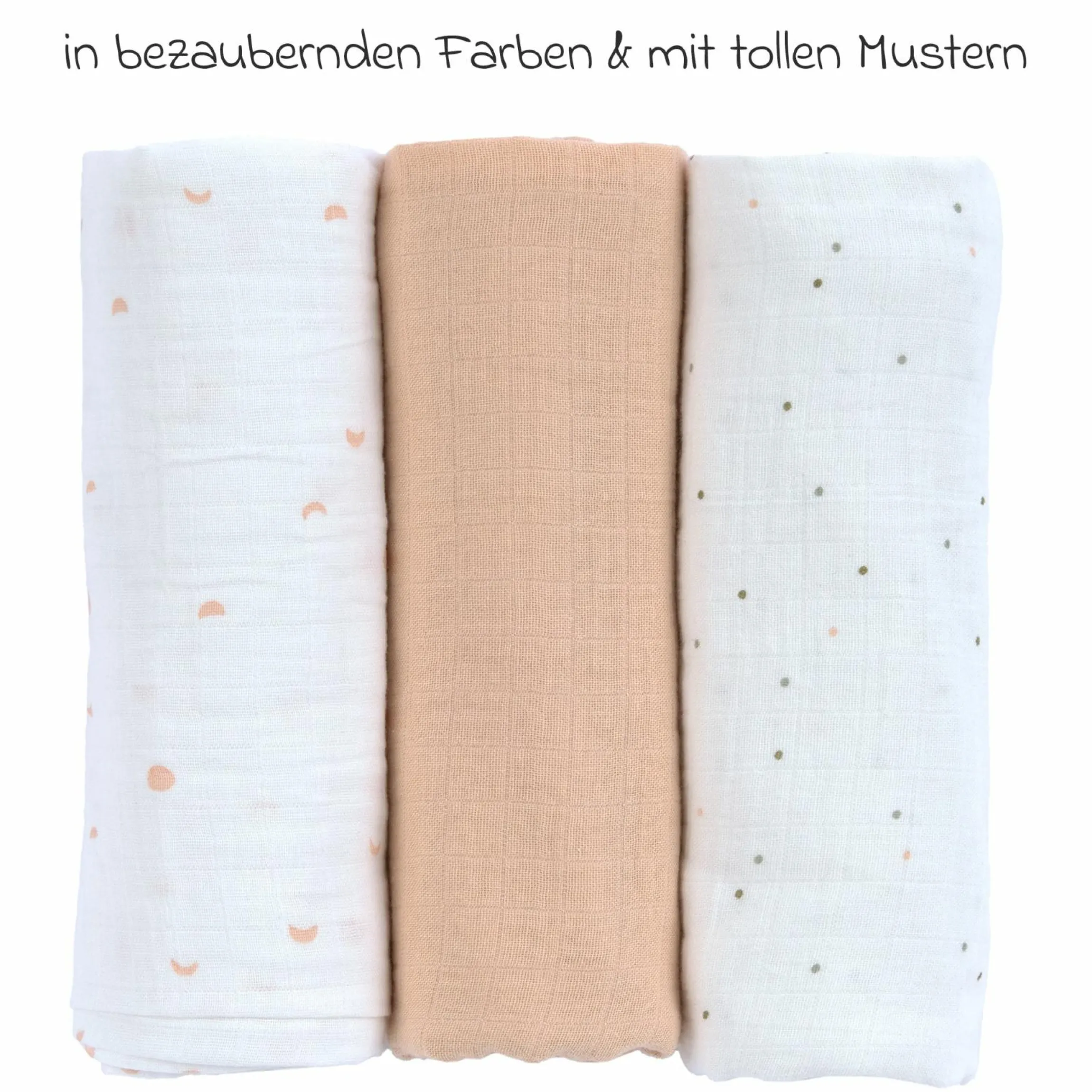 Mulltuch 3er Pack Swaddle L Bio-Baumwolle 85 x 85 cm - Moon - Peach