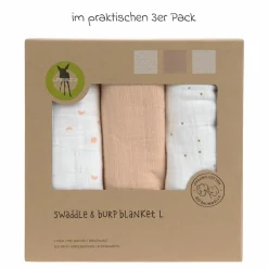 Mulltuch 3er Pack Swaddle L Bio-Baumwolle 85 x 85 cm - Moon - Peach