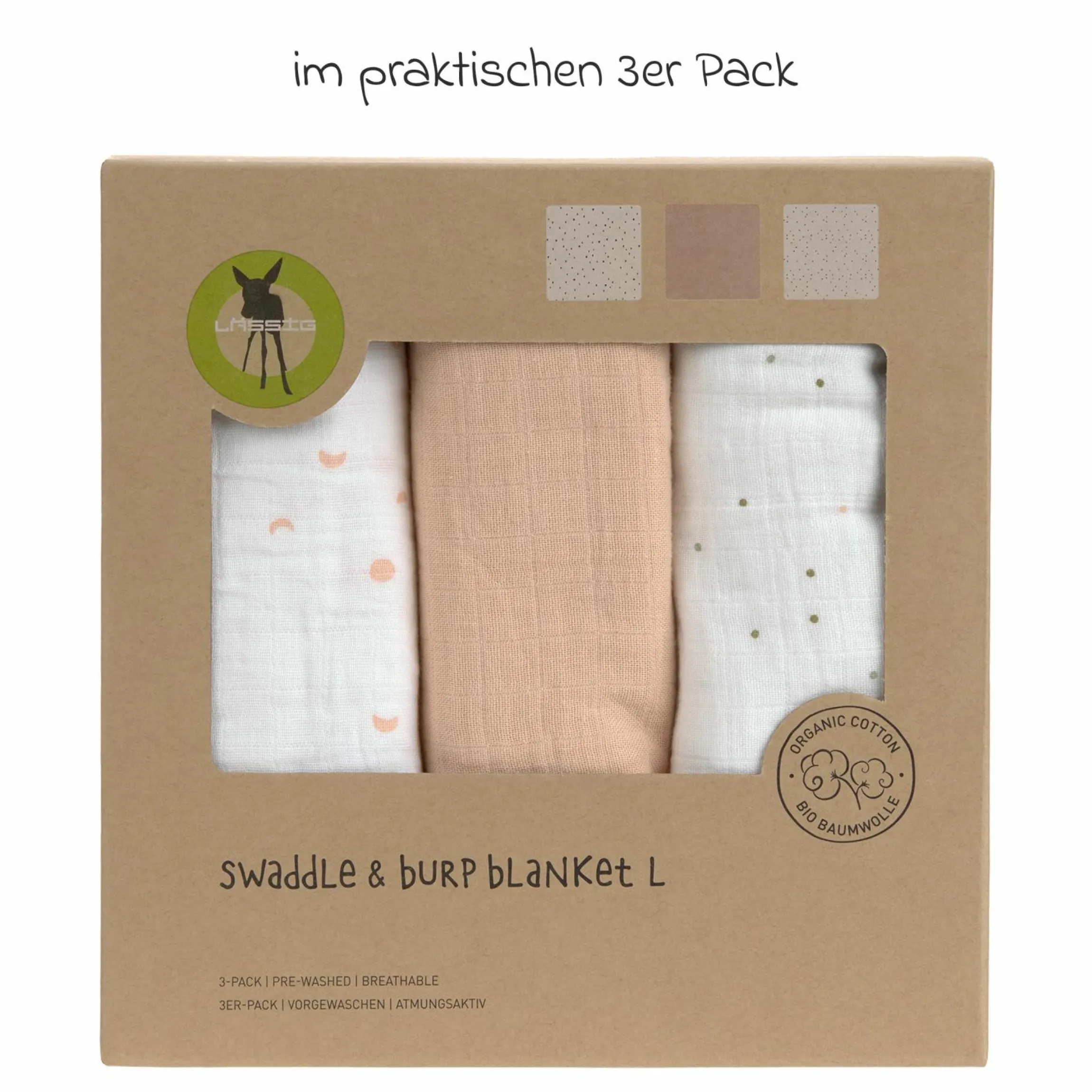 Mulltuch 3er Pack Swaddle L Bio-Baumwolle 85 x 85 cm - Moon - Peach