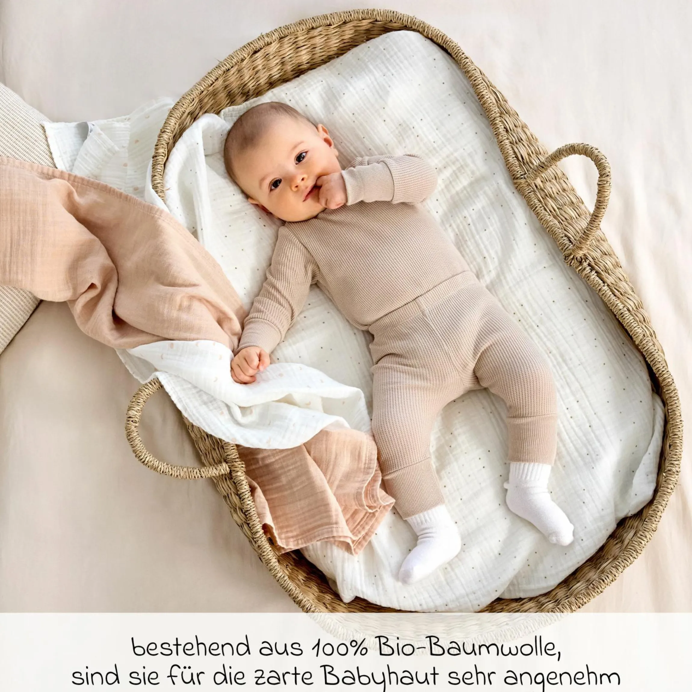Mulltuch 3er Pack Swaddle L Bio-Baumwolle 85 x 85 cm - Moon - Peach