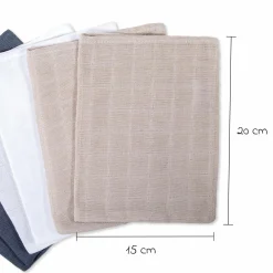 Mull-Waschhandschuh 6er Pack 15 x 20 cm - Graphit / Greige / Weiß