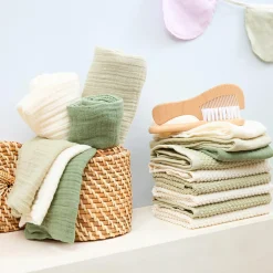 Mullwindel / Mulltuch / Pucktuch / Swaddle 3er Pack Musselin 70 x 70 cm - Naturel / Soft Olive