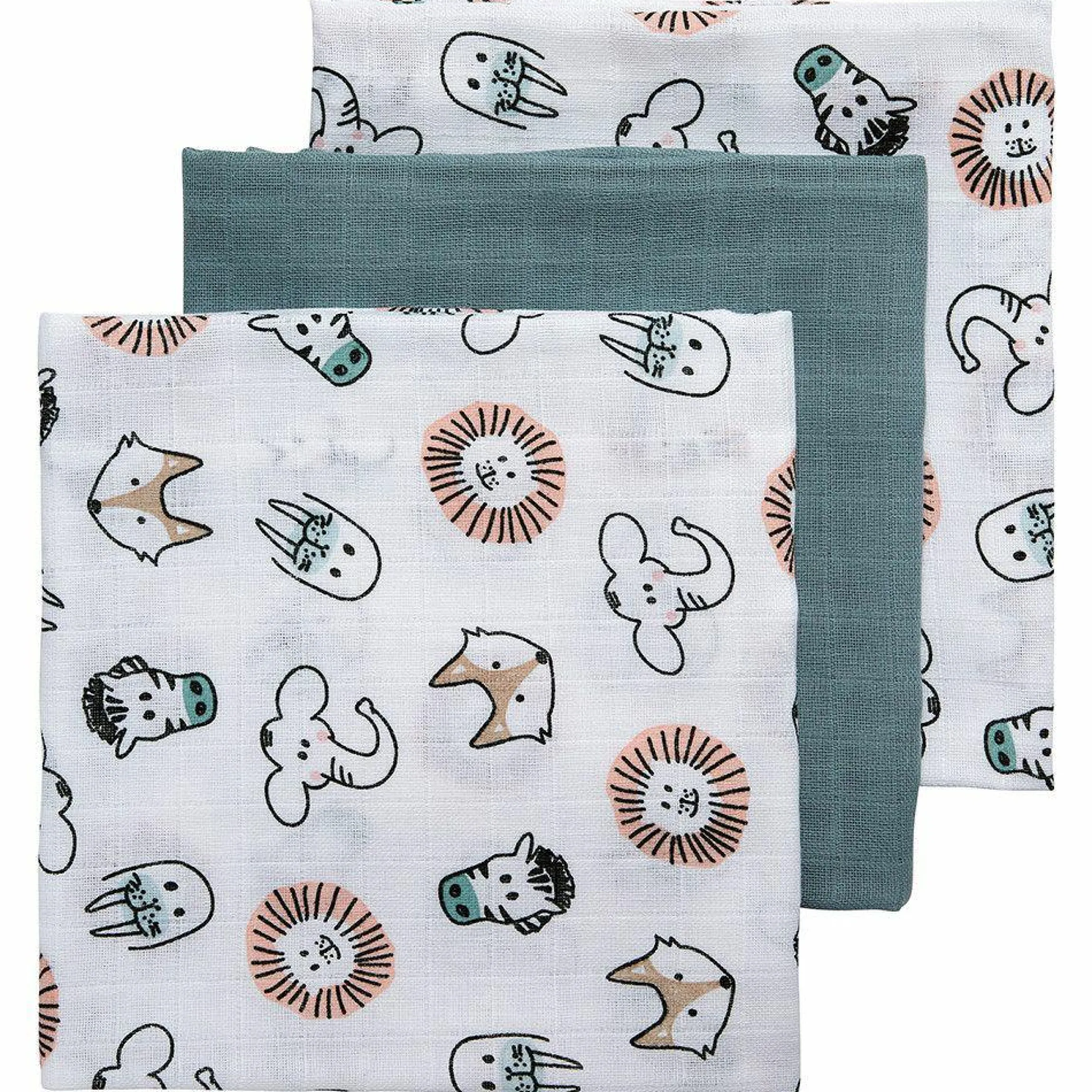 Mullwindel / Mulltuch / Pucktuch - Swaddle - 3er Pack - 70 x 70 cm - Animals