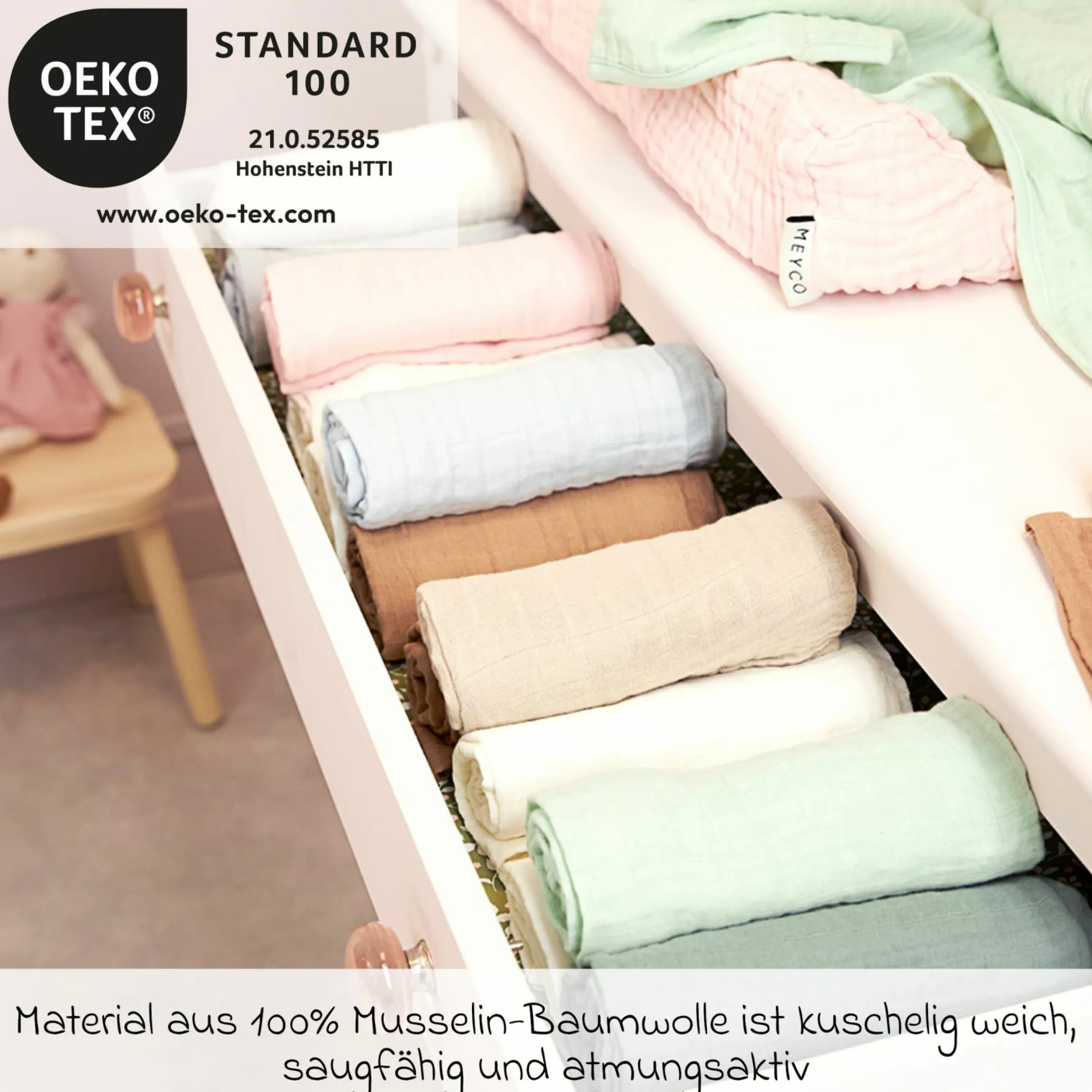 Mullwindel / Mulltuch / Pucktuch / Swaddle 3er Pack Musselin 70 x 70 cm - Soft Rose / Rose