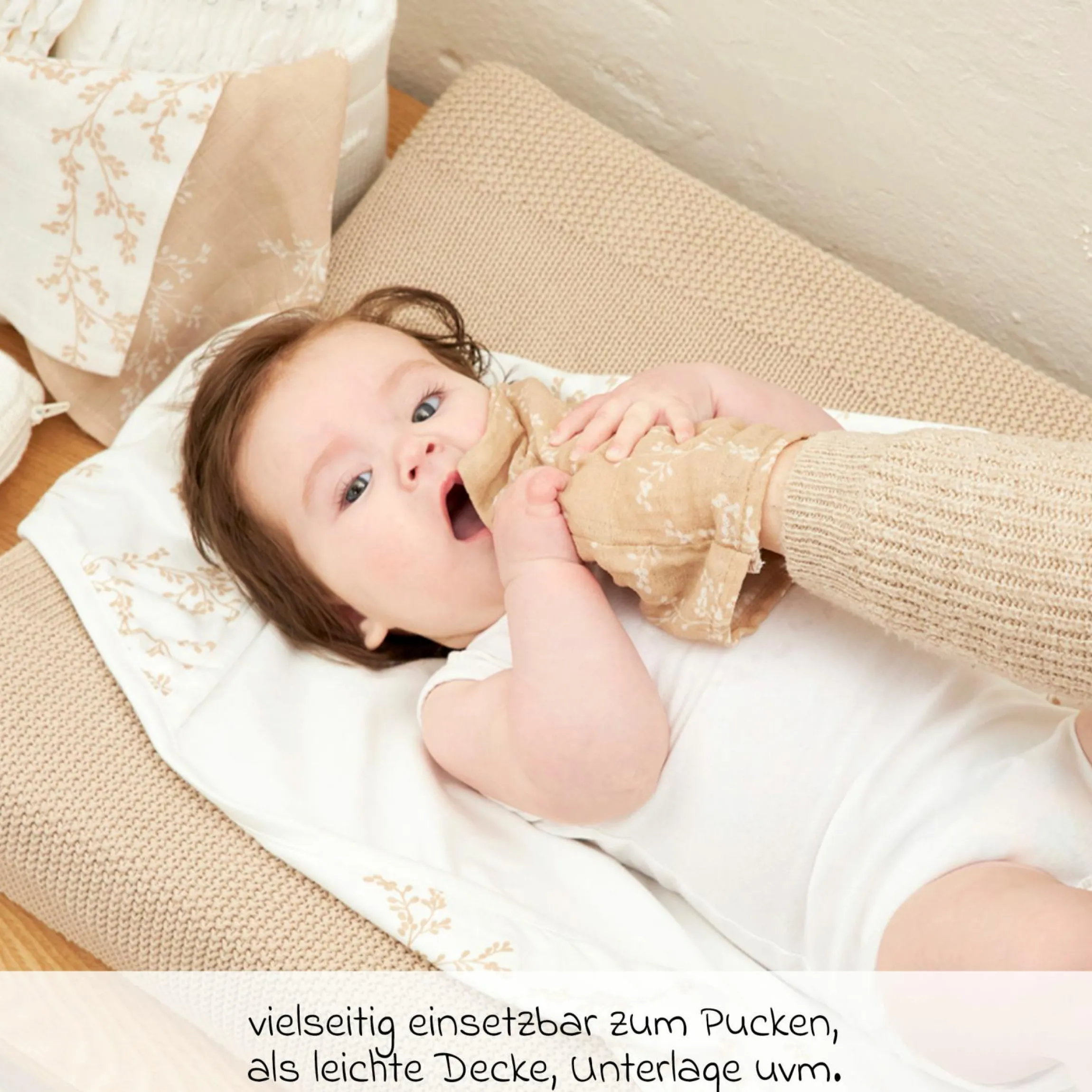 Mullwindel / Mulltuch / Pucktuch / Swaddle 3er Pack Musselin 70 x 70 cm - Branches - Sand