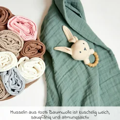 Mullwindel / Mulltuch / Pucktuch / Swaddle 2er Pack Musselin 120 x 120 cm - Soft Green / Forest Green