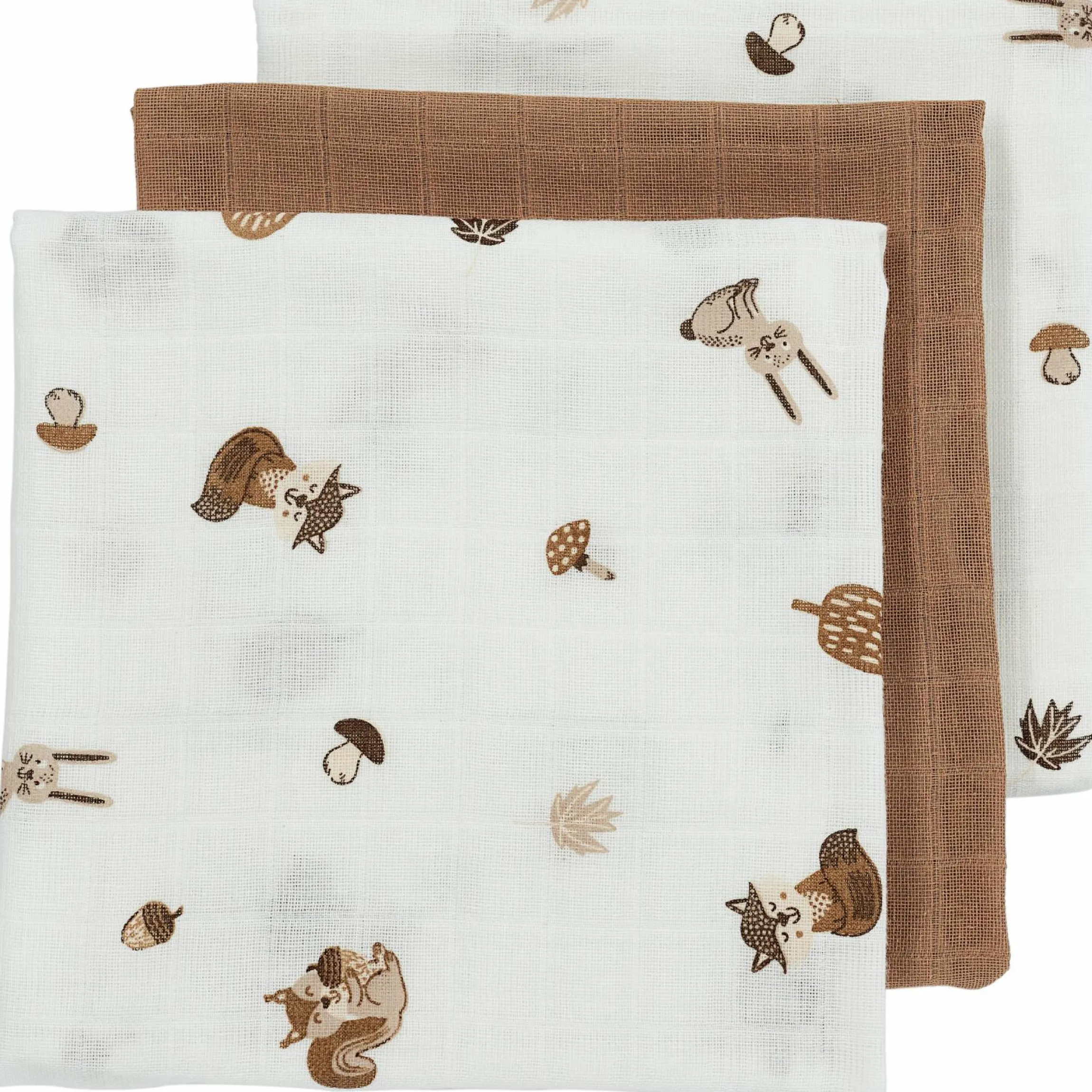 Mullwindel / Mulltuch / Pucktuch / Swaddle 3er Pack 70 x 70 cm - Forest Animals - Toffee