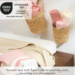 Mullwindel / Mulltuch / Pucktuch / Swaddle 2er Pack Musselin 120 x 120 cm - Soft Rose / Rose
