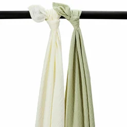 Mullwindel / Mulltuch / Pucktuch / Swaddle 2er Pack Musselin 120 x 120 cm - Naturel / Soft Olive