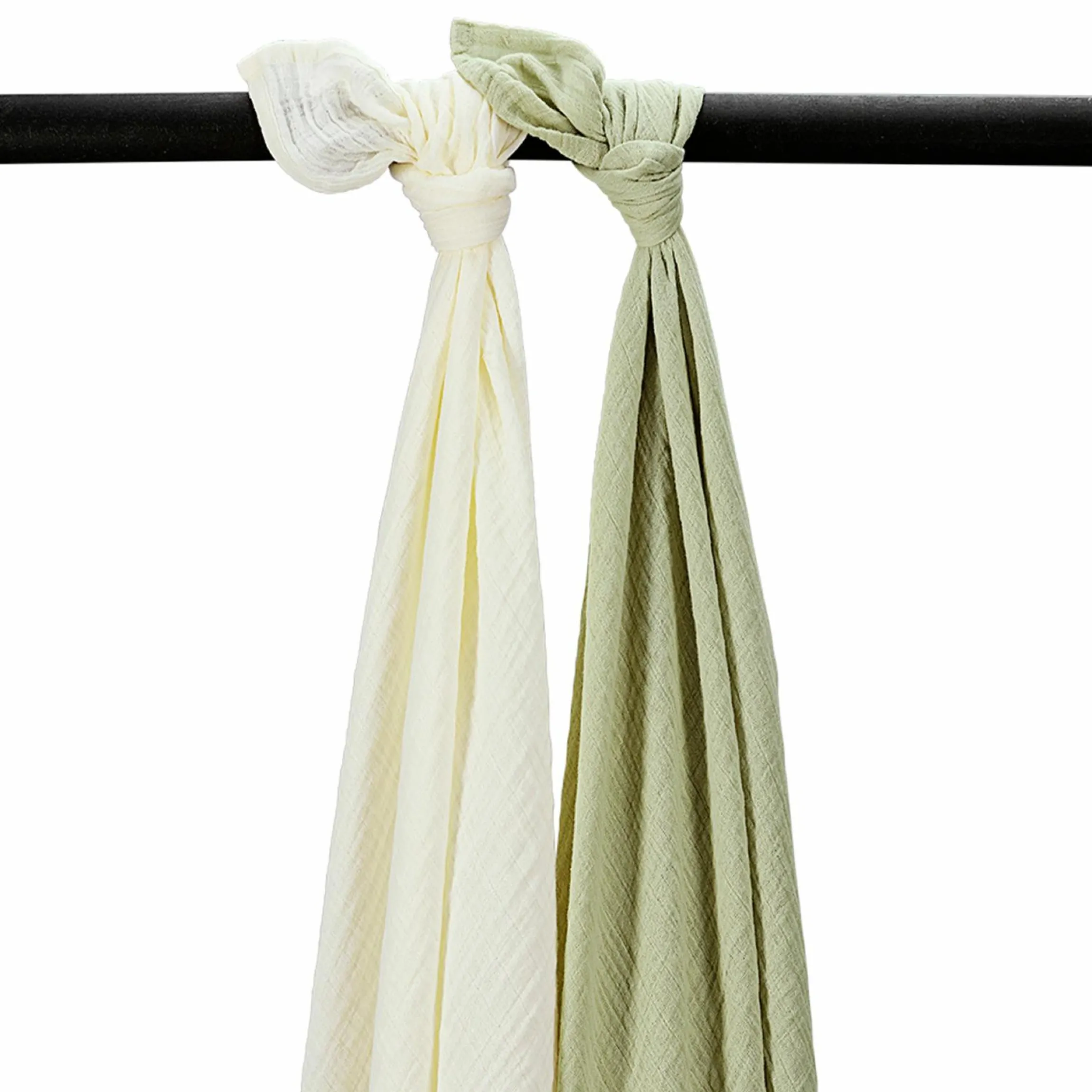 Mullwindel / Mulltuch / Pucktuch / Swaddle 2er Pack Musselin 120 x 120 cm - Naturel / Soft Olive