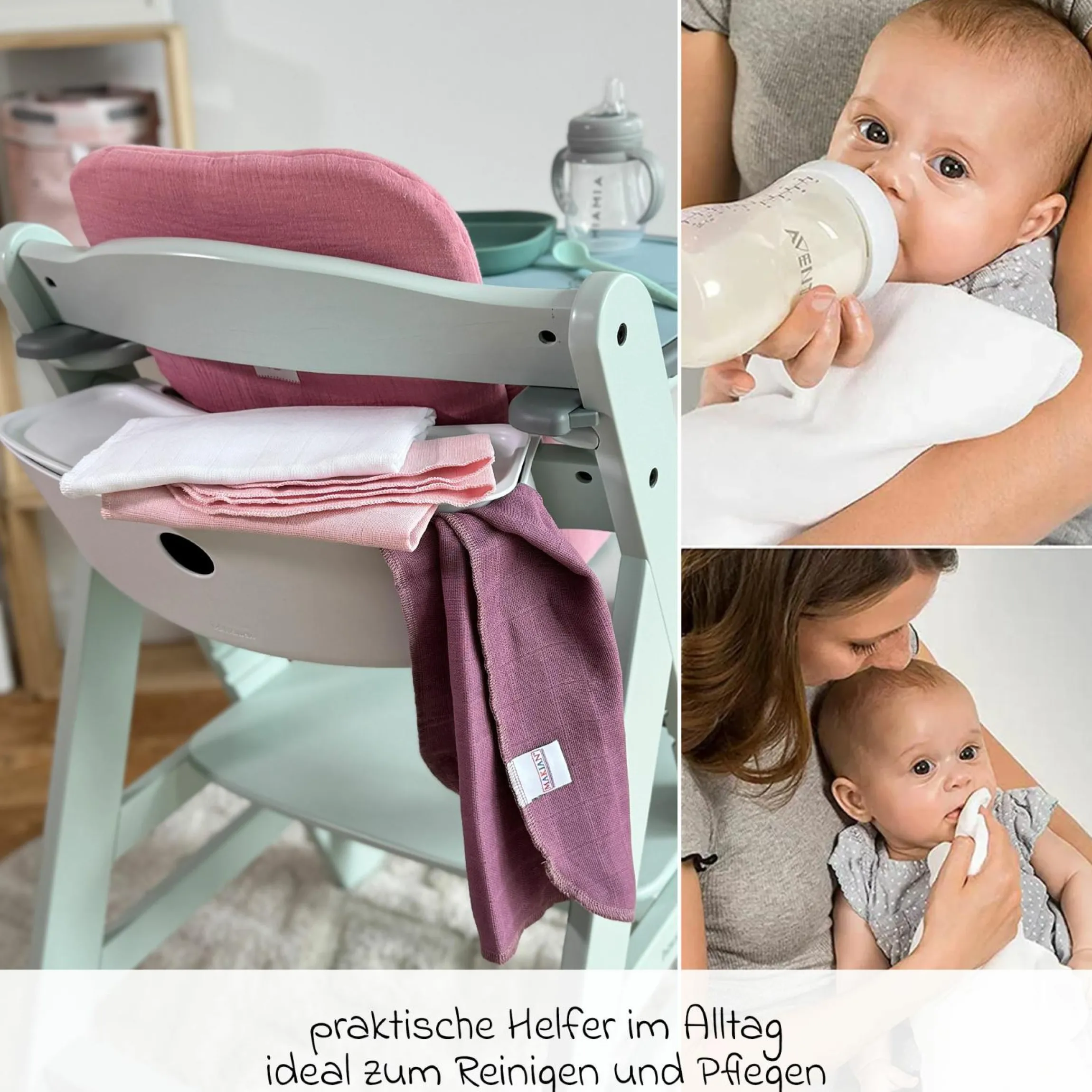 Mullwindel / Mulltuch / Spucktuch / Pflegetuch 9er Pack 40 x 40 cm - Orchidee / Puder / Weiß