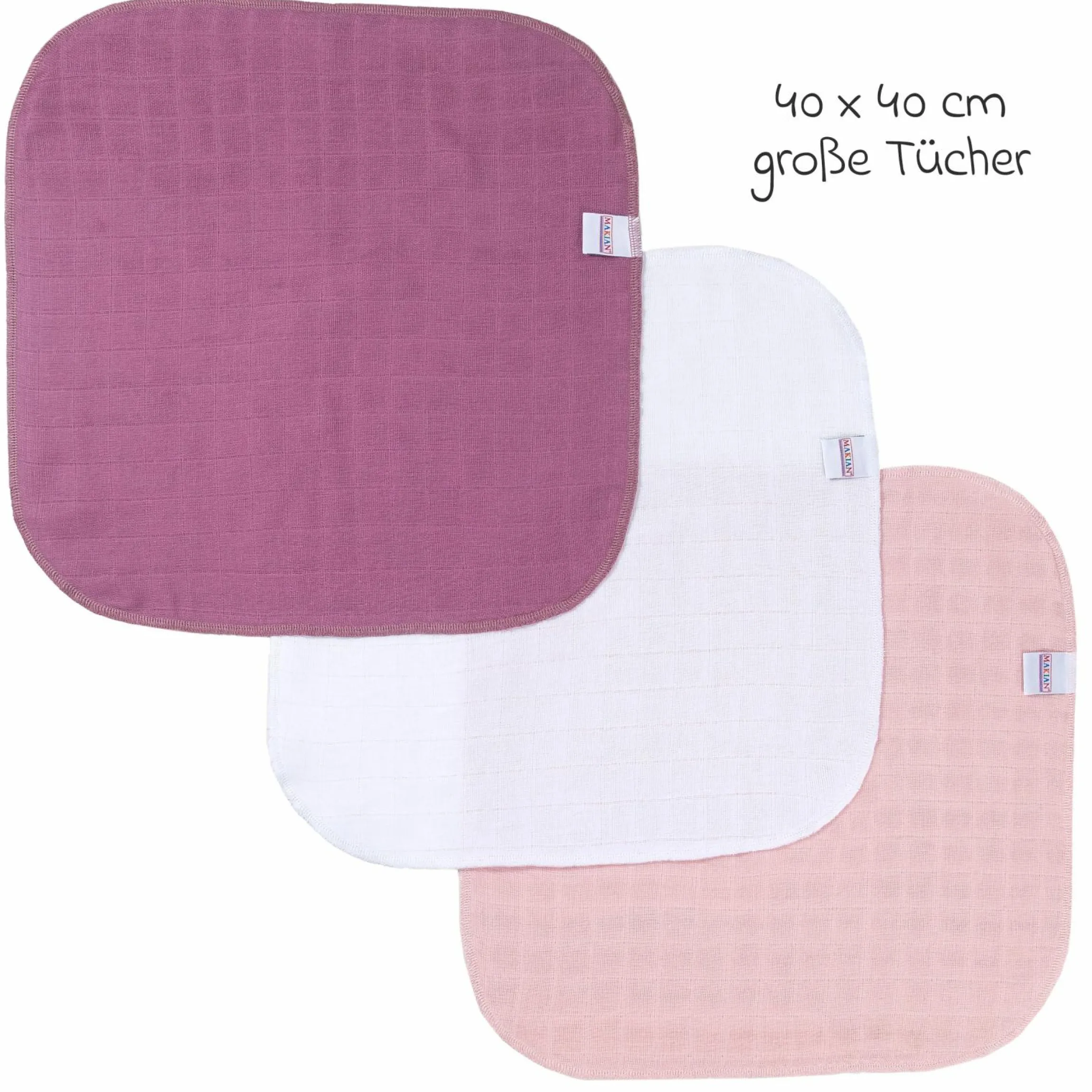 Mullwindel / Mulltuch / Spucktuch / Pflegetuch 9er Pack 40 x 40 cm - Orchidee / Puder / Weiß