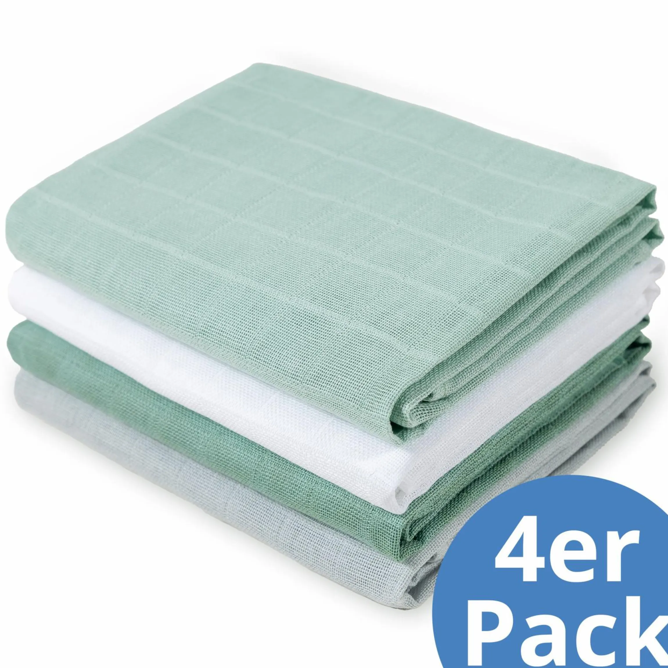 Mullwindel / Mulltuch 4er Pack 70 x 70 cm - Weiß / Mint / Icegreen / Grau