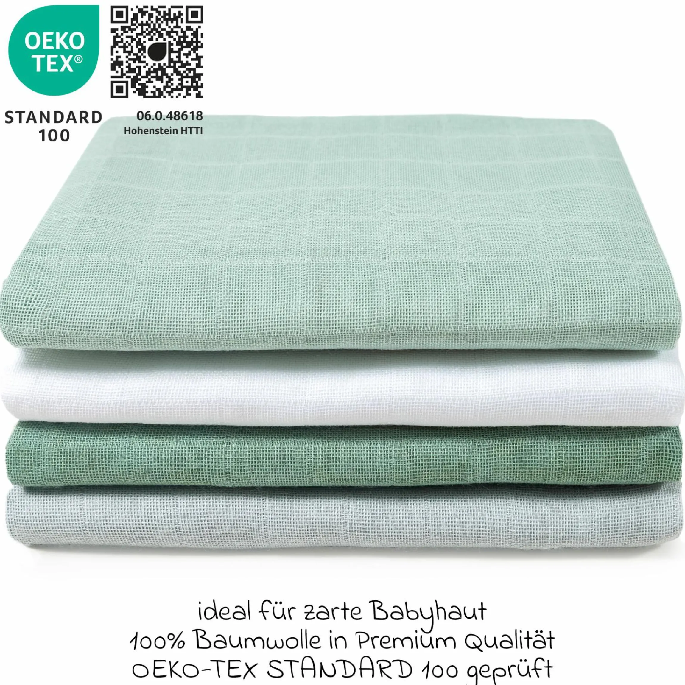 Mullwindel / Mulltuch 4er Pack 70 x 70 cm - Weiß / Mint / Icegreen / Grau