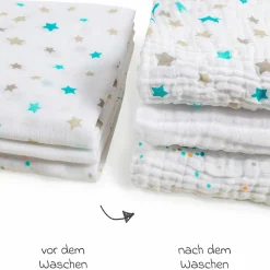 Mullwindel / Mulltuch 3er Pack 80 x 80 cm - Punkte / Sterne / Weiß