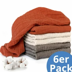 Mullwindel / Mulltuch 6er Pack 70 x 70 cm - Terracotta / Beige / Mokka