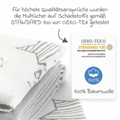 Mullwindel / Mulltuch 4er Pack 70 x 70 cm - Sterne - Weiß Grau