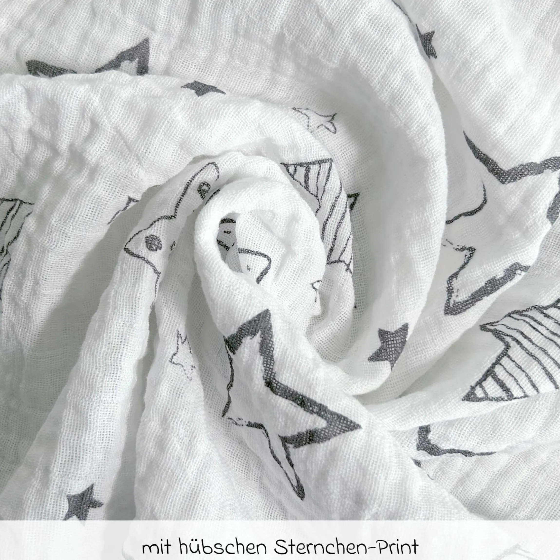 Mullwindel / Mulltuch 4er Pack 70 x 70 cm - Sterne - Weiß Grau