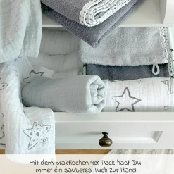 Mullwindel / Mulltuch 4er Pack 70 x 70 cm - Sterne - Weiß Grau