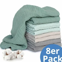 Mullwindel / Mulltuch 8er Pack 70 x 70 cm - Icegreen / Mint / Beige / Taupe