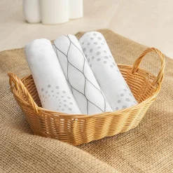 Mullwindel / Mulltuch 3er Pack 80 x 80 cm - Modern Design - Grau Weiß