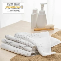 Mullwindel / Mulltuch 3er Pack 80 x 80 cm - Modern Design - Grau Weiß