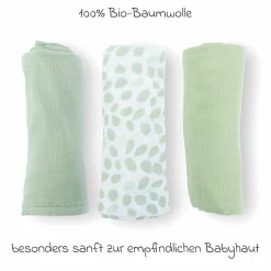 Mullwindel / Mulltuch 3er Pack Lovely 70 x 70 cm - Mini Leaves Green