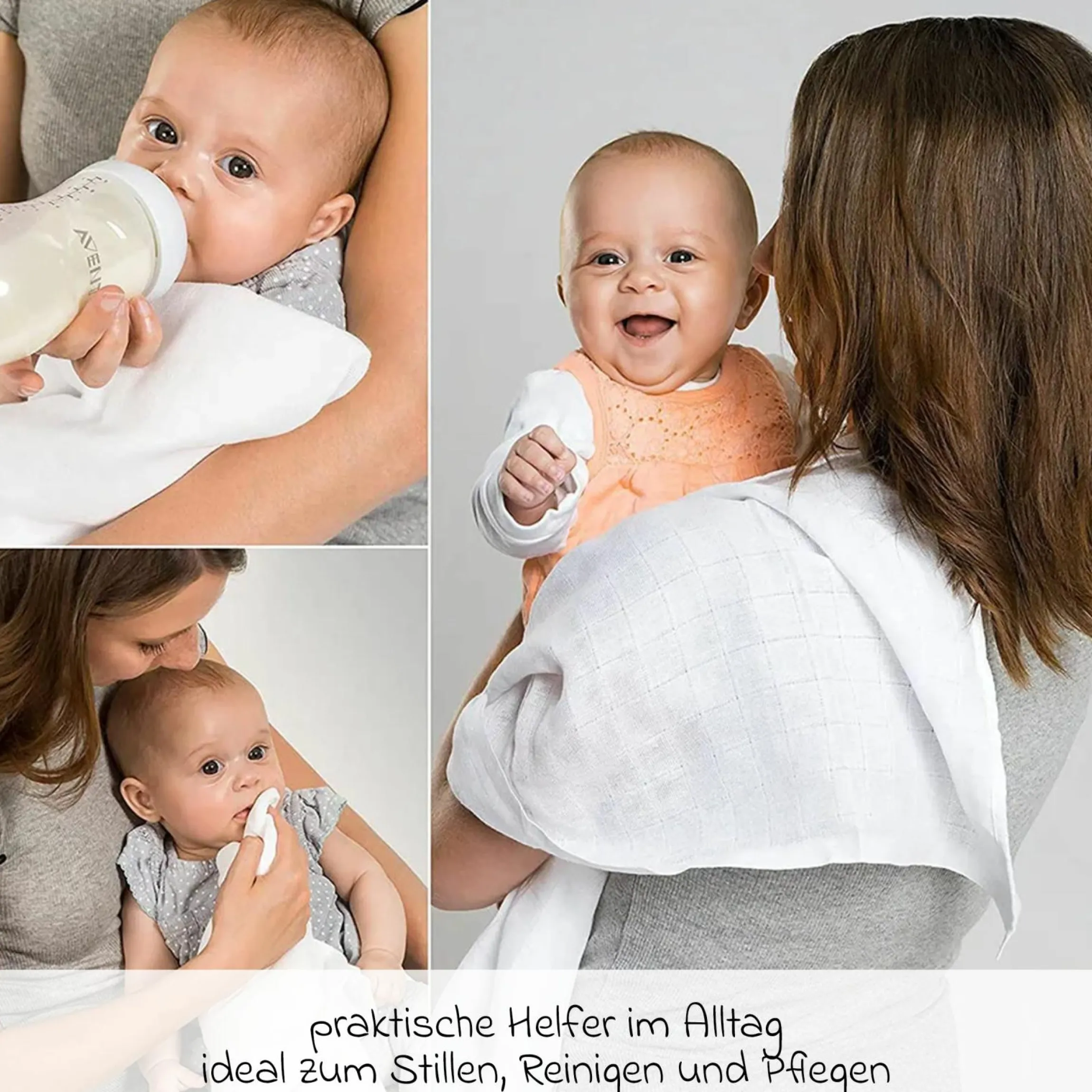 Mullwindel / Mulltuch 6er Pack 80 x 80 cm - Graphit / Greige / Weiß