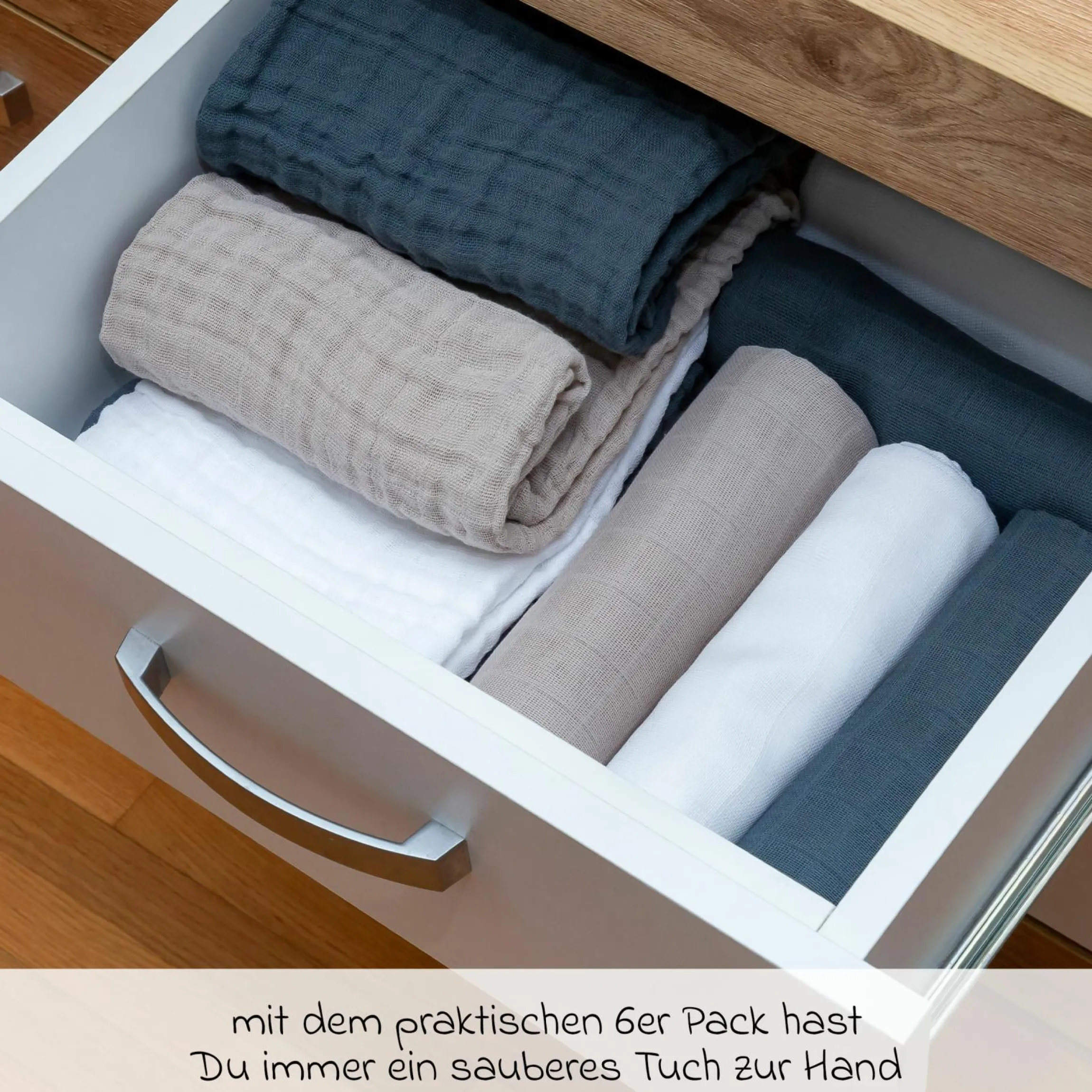 Mullwindel / Mulltuch 6er Pack 80 x 80 cm - Graphit / Greige / Weiß