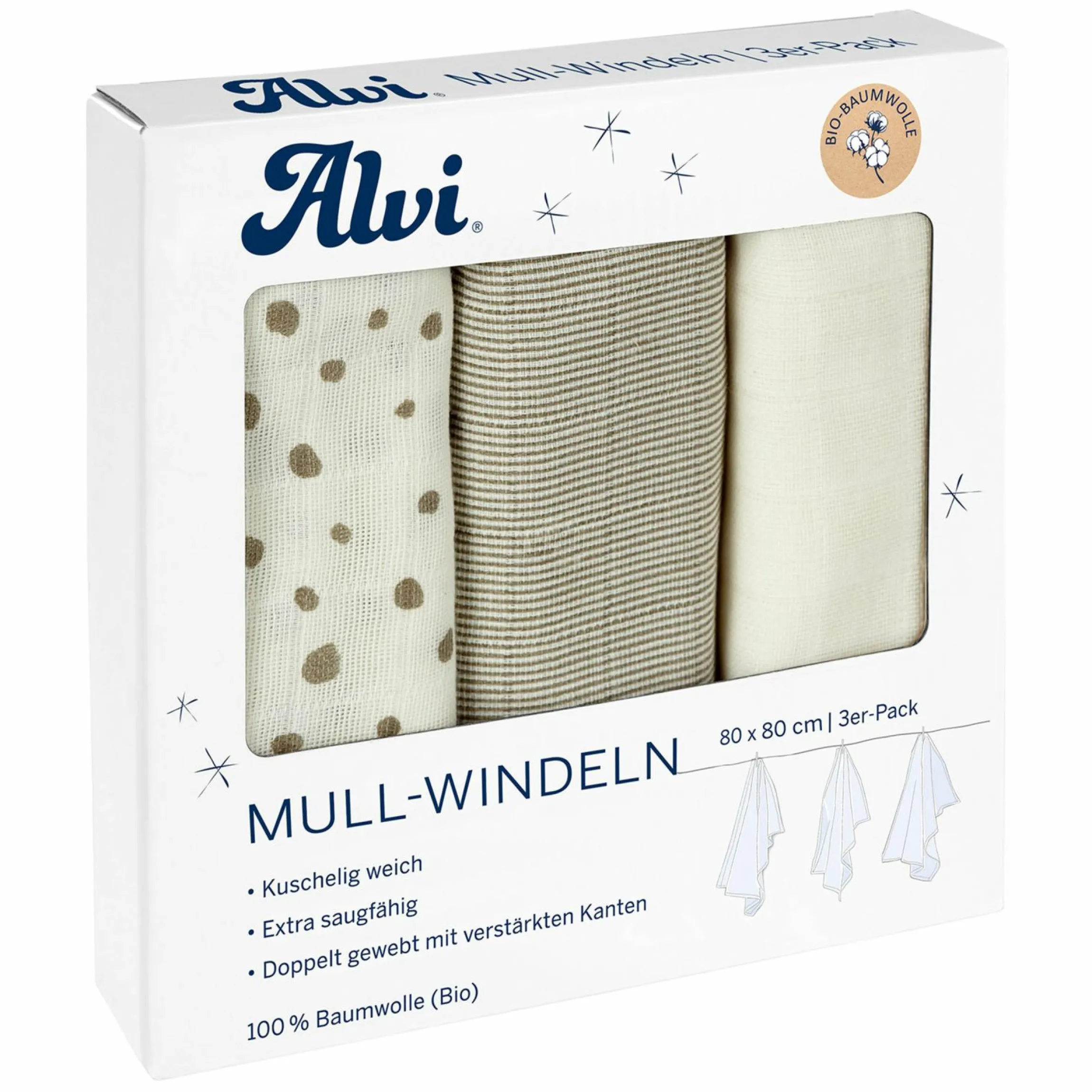 Mullwindel / Mulltuch 3er Pack - Organic Cotton 80 x 80 cm - Aqua Dot