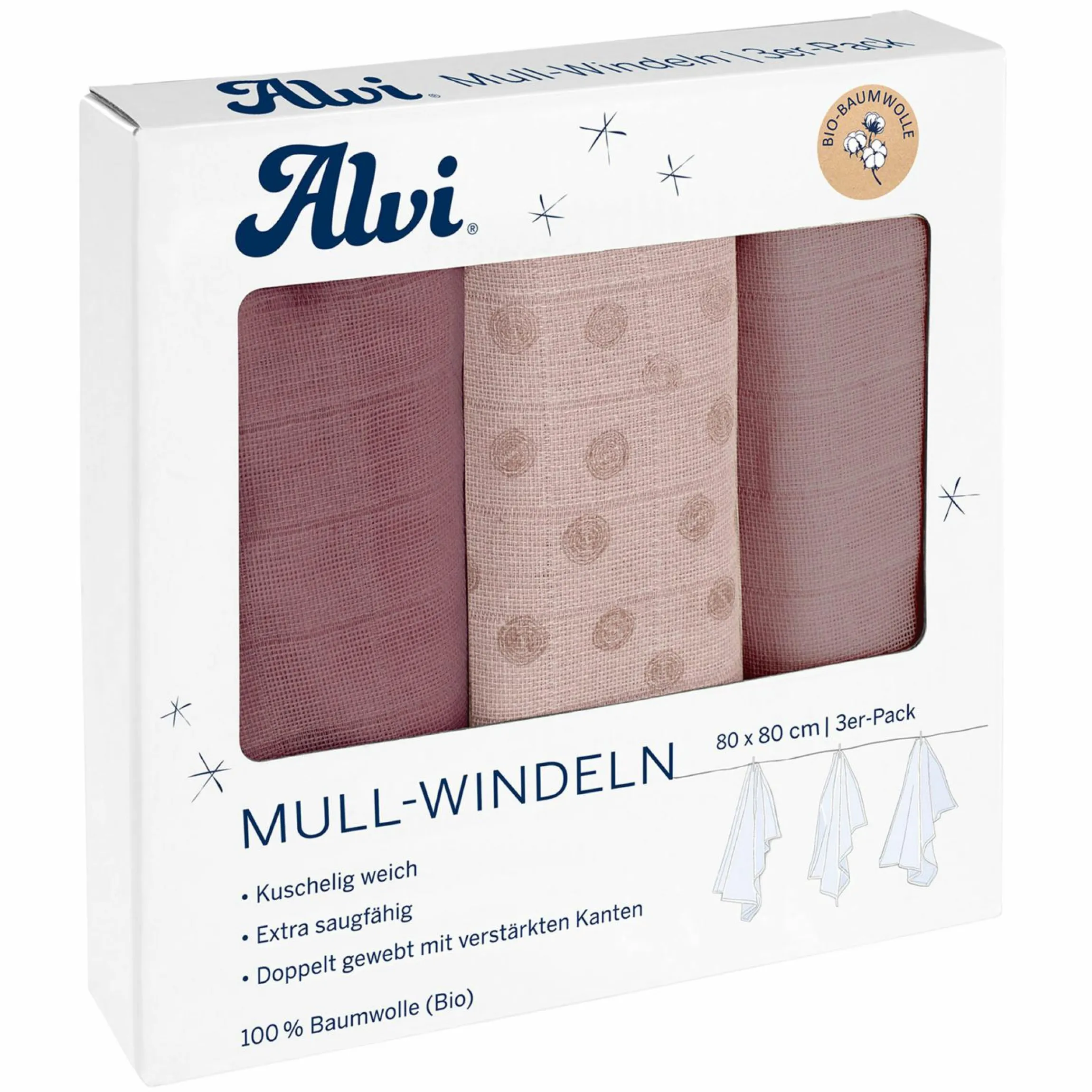 Mullwindel / Mulltuch 3er Pack - Organic Cotton 80 x 80 cm - Curly Dots