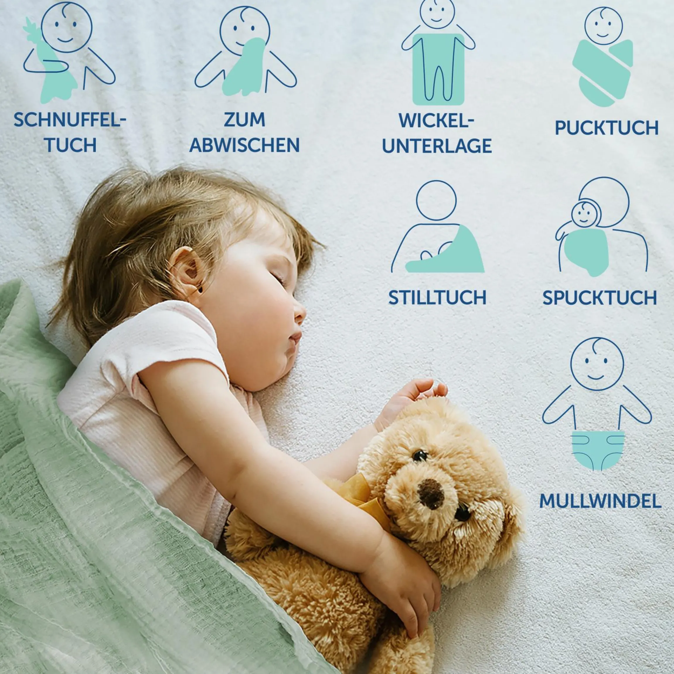 Mullwindel / Mulltuch 10er Pack 80 x 80 cm - Mint