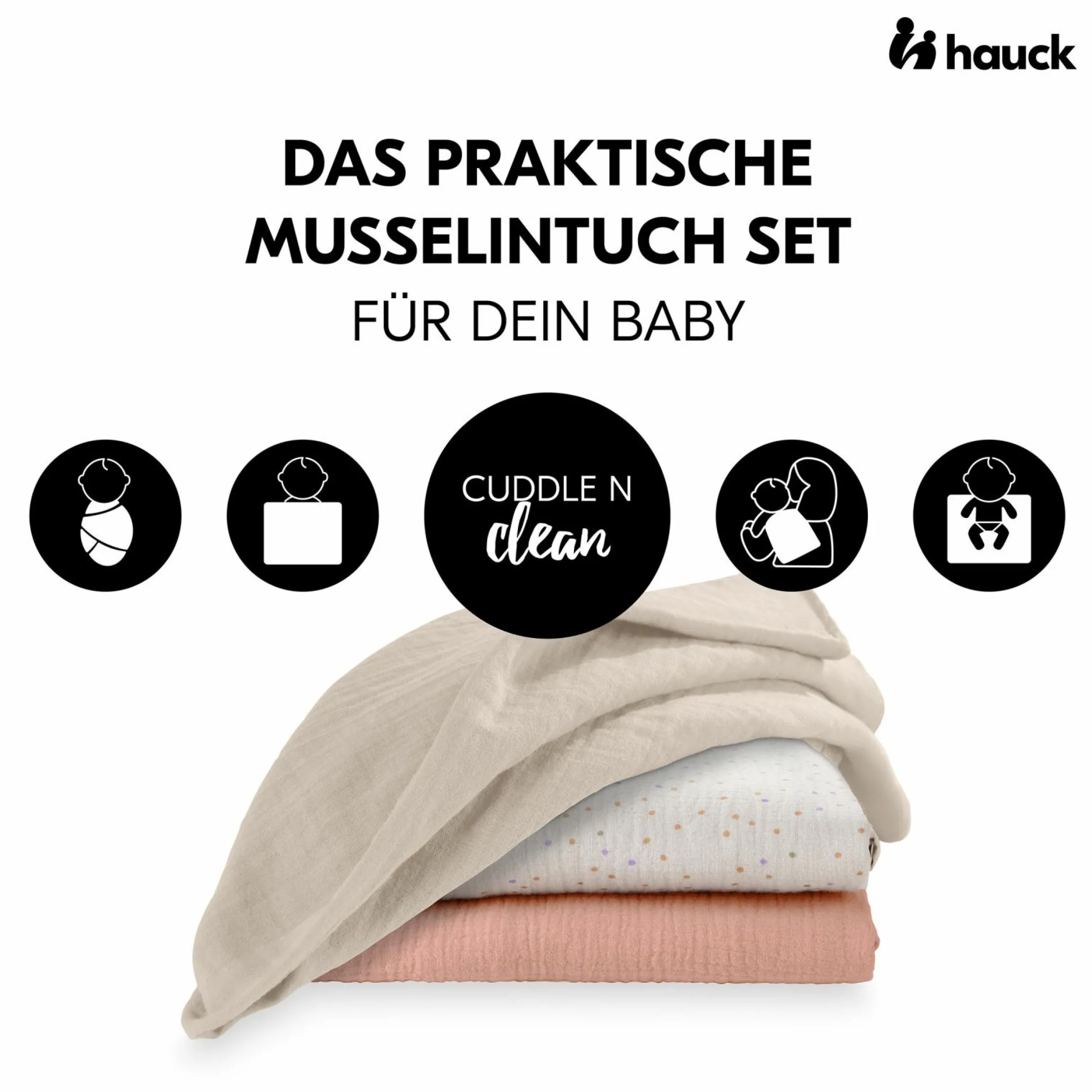 Mullwindeln / Mulltücher / Spucktücher Cuddle N Clean - 3er Set 80 x 80 cm - Beige Dots / Cork / Beige