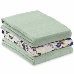Mullwindeln / Mulltücher / Spucktücher Cuddle N Clean - 3er Set 80 x 80 cm - Sage / Beige / Floral