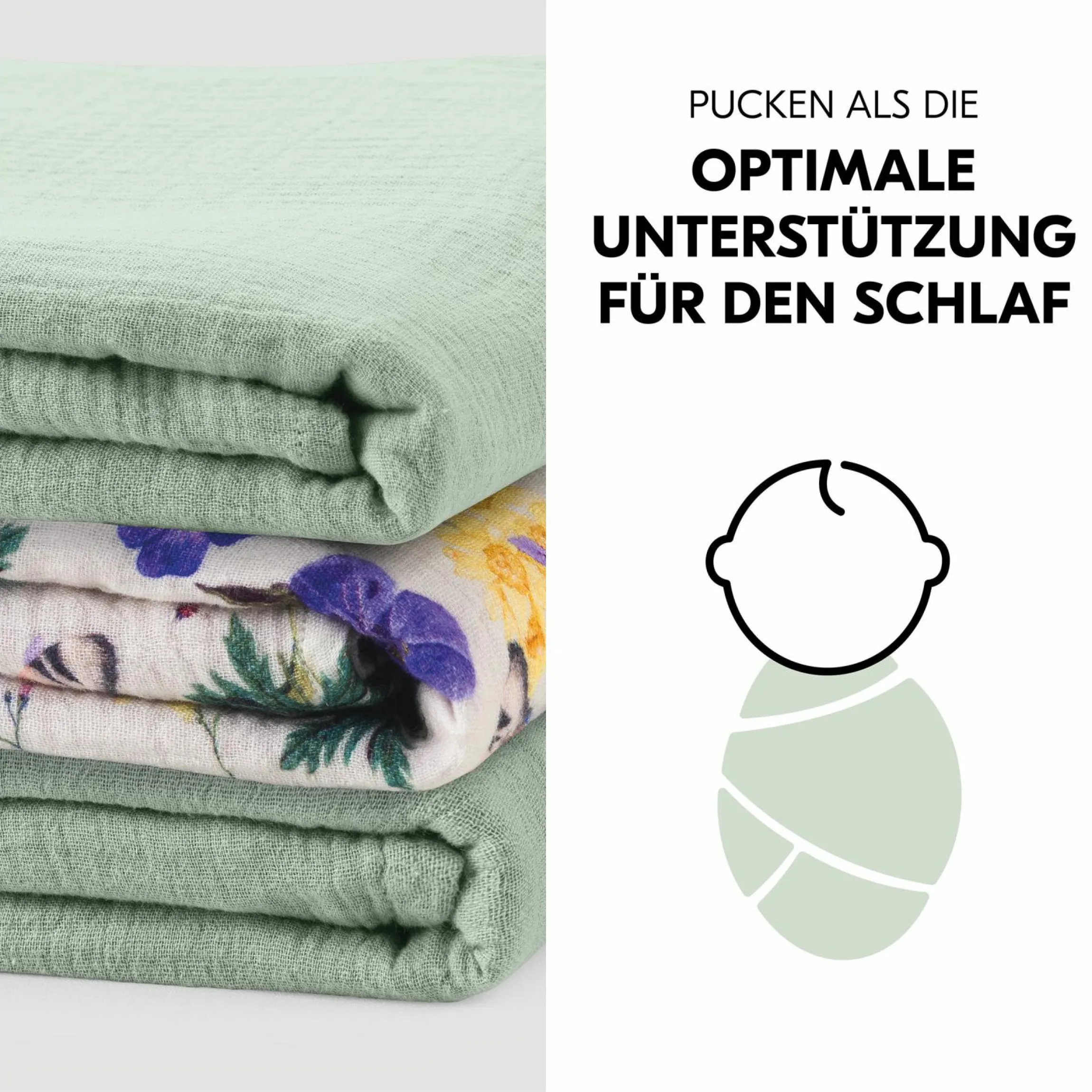 Mullwindeln / Mulltücher / Spucktücher Cuddle N Clean - 3er Set 80 x 80 cm - Sage / Beige / Floral