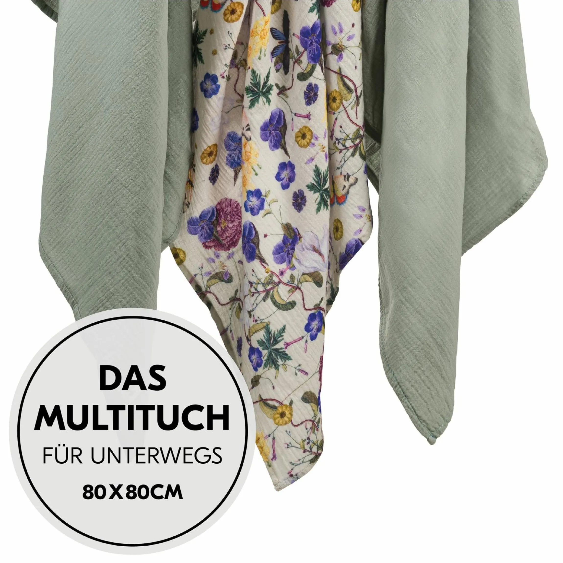 Mullwindeln / Mulltücher / Spucktücher Cuddle N Clean - 3er Set 80 x 80 cm - Sage / Beige / Floral