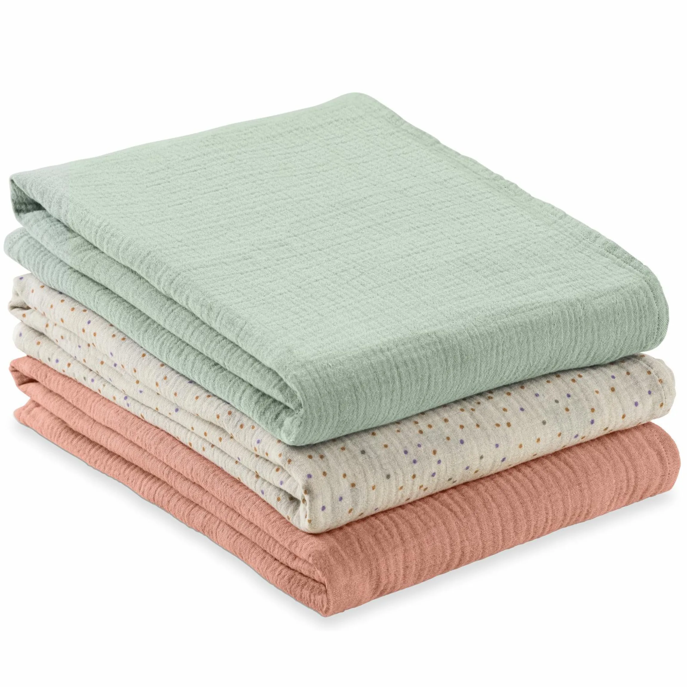 Mullwindeln / Mulltücher / Spucktücher Cuddle N Clean - 3er Set 80 x 80 cm - Sage / Beige Dots / Cork