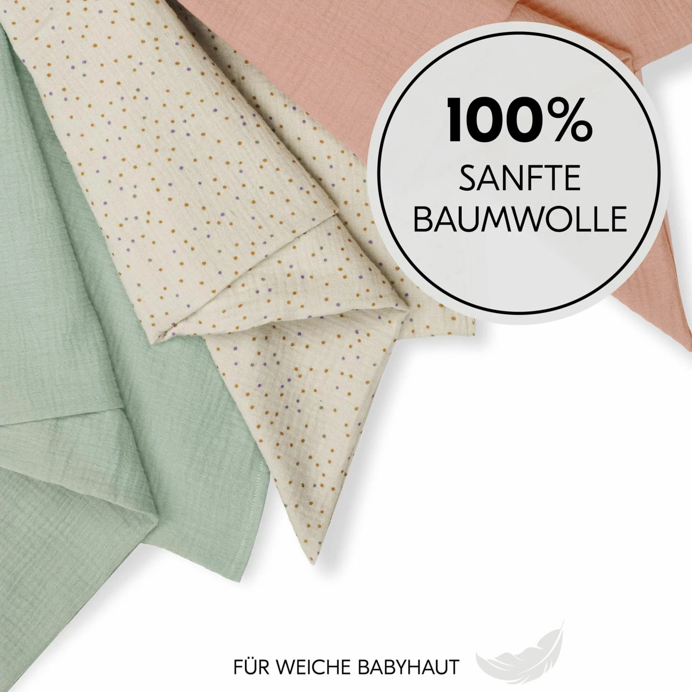 Mullwindeln / Mulltücher / Spucktücher Cuddle N Clean - 3er Set 80 x 80 cm - Sage / Beige Dots / Cork
