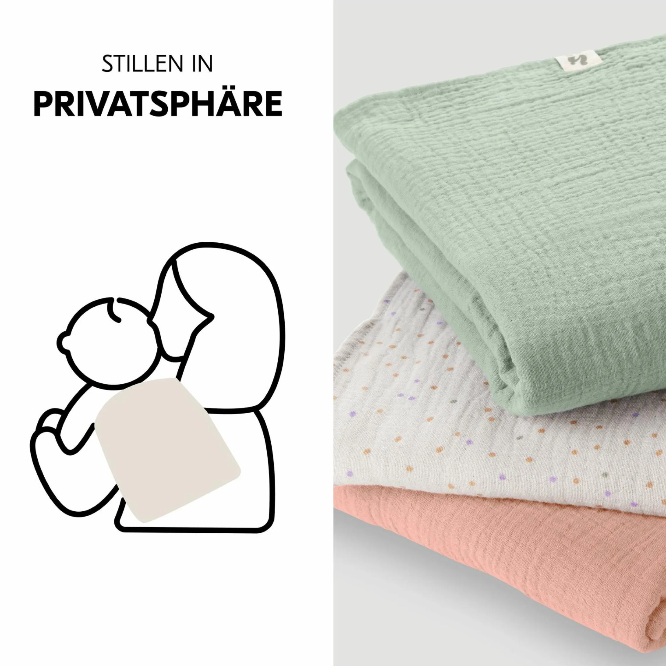 Mullwindeln / Mulltücher / Spucktücher Cuddle N Clean - 3er Set 80 x 80 cm - Sage / Beige Dots / Cork
