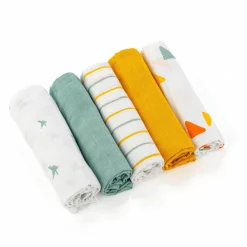 Mullwindeln / Mulltücher / Spucktücher OEKO-TEX® 5er Pack 70 x 70 cm - Gelb Grün