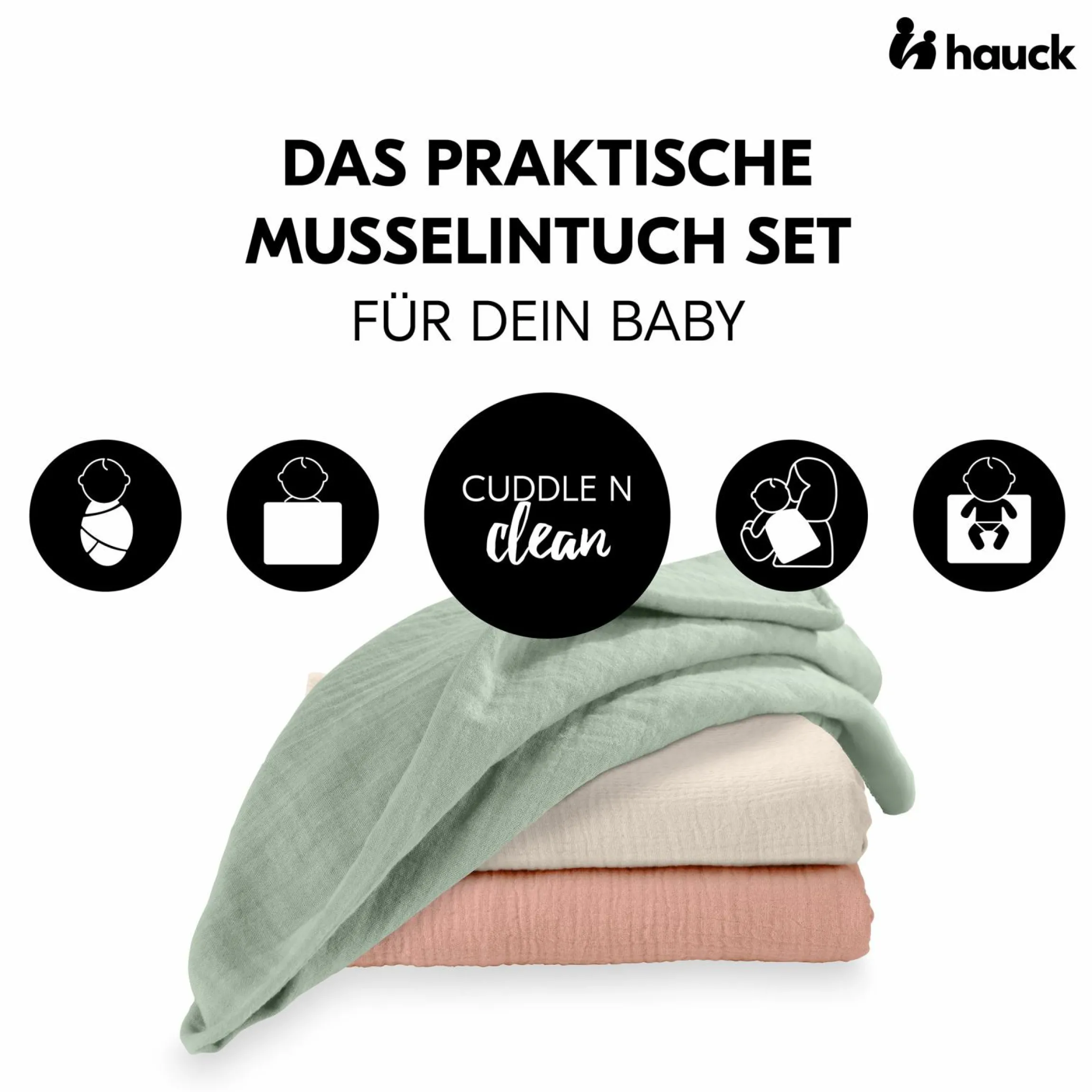 Mullwindeln / Mulltücher / Spucktücher Cuddle N Clean - 3er Set 80 x 80 cm - Sage / Beige / Cork