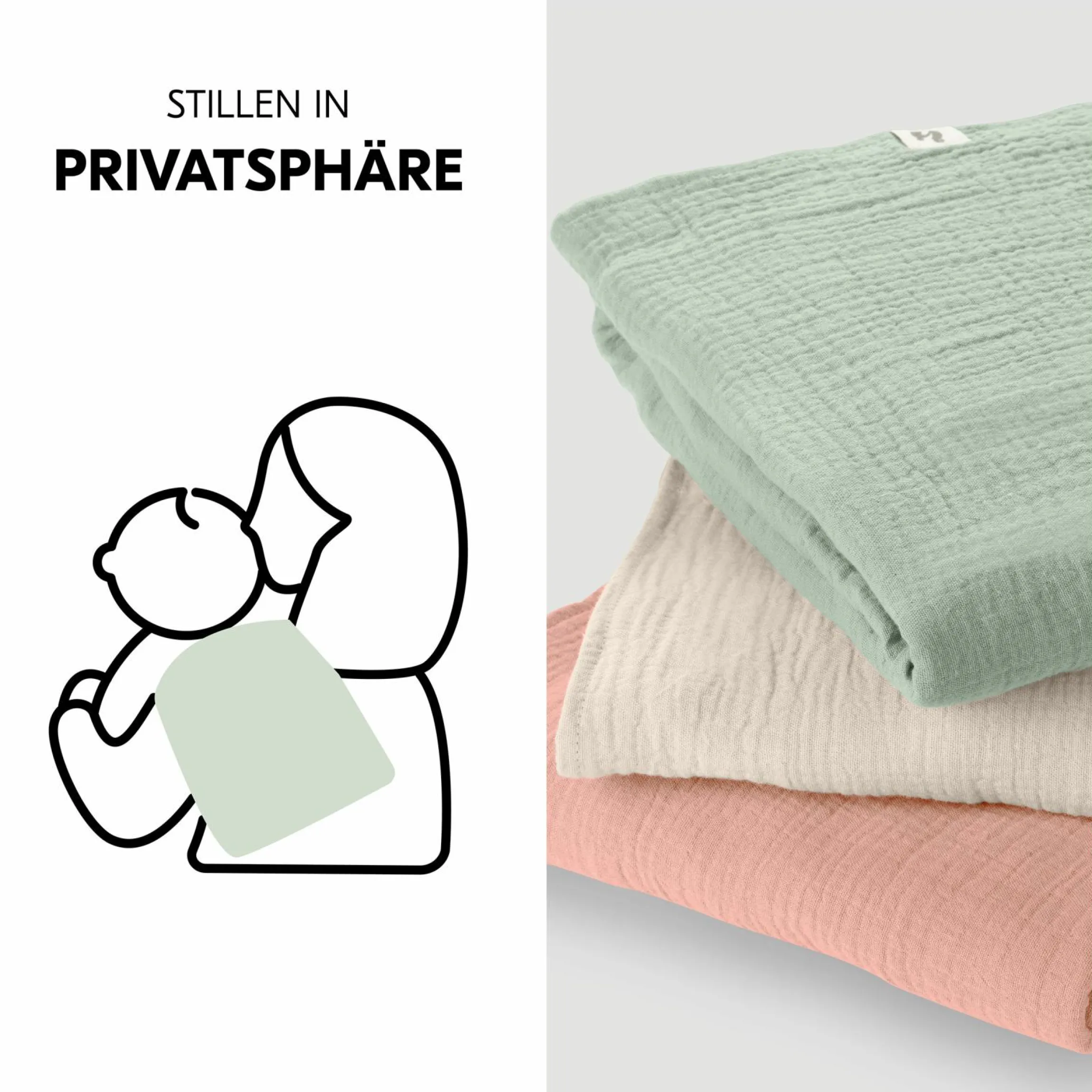 Mullwindeln / Mulltücher / Spucktücher Cuddle N Clean - 3er Set 80 x 80 cm - Sage / Beige / Cork