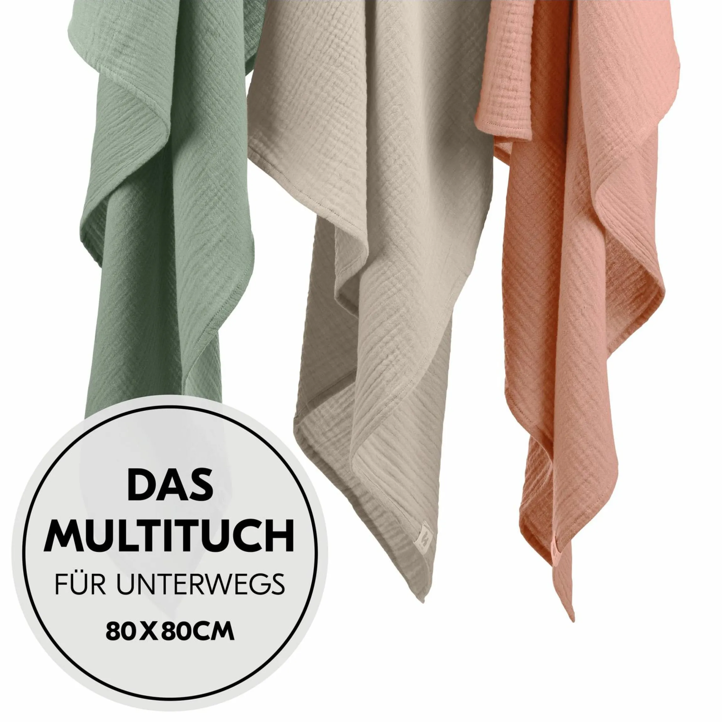 Mullwindeln / Mulltücher / Spucktücher Cuddle N Clean - 3er Set 80 x 80 cm - Sage / Beige / Cork