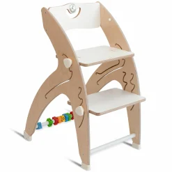 Multifunktionaler Hochstuhl aus Holz - Hochstuhl, Schaukel, Treppe, Lerntower & Babywippe in einem bis 150 kg nutzbar - Weiß - Kollektion 2024