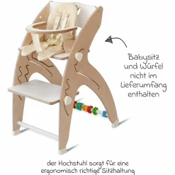 Multifunktionaler Hochstuhl aus Holz - Hochstuhl, Schaukel, Treppe, Lerntower & Babywippe in einem bis 150 kg nutzbar - Weiß - Kollektion 2024