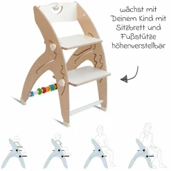 Multifunktionaler Hochstuhl aus Holz - Hochstuhl, Schaukel, Treppe, Lerntower & Babywippe in einem bis 150 kg nutzbar - Weiß - Kollektion 2024