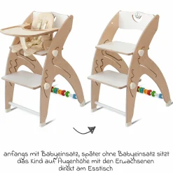 Multifunktionaler Hochstuhl aus Holz - Hochstuhl, Schaukel, Treppe, Lerntower & Babywippe in einem bis 150 kg nutzbar - Weiß - Kollektion 2024