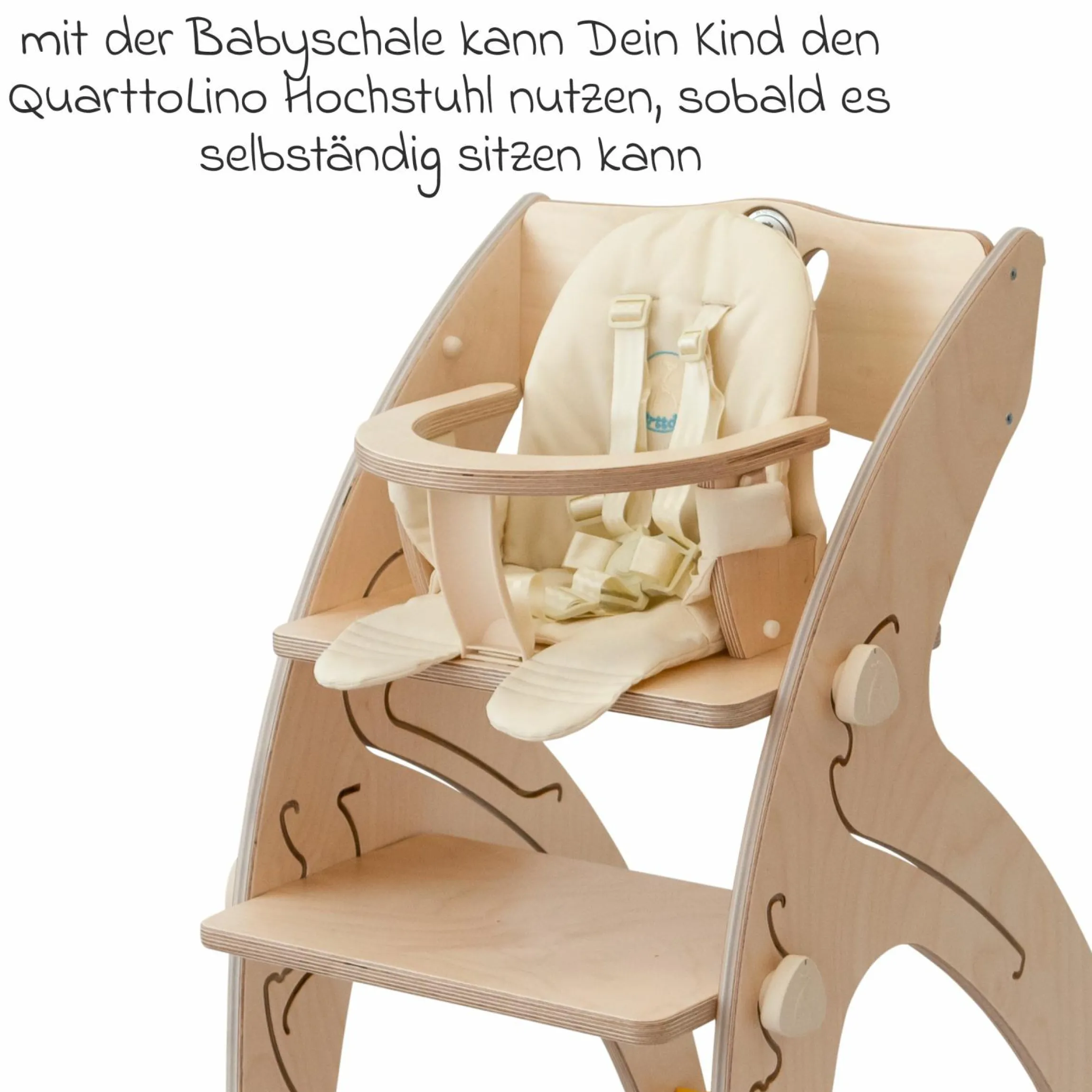 Multifunktionaler Hochstuhl-Set inkl. Babysitz, Tischplatte, Spielwürfel, Sicherheitsgurt - Hochstuhl, Schaukel, Treppe, Lerntower & Babywippe in einem bis 150 kg nutzbar - Natur - Kollektion 2024