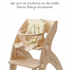 Multifunktionaler Hochstuhl-Set inkl. Babysitz, Tischplatte, Spielwürfel, Sicherheitsgurt - Hochstuhl, Schaukel, Treppe, Lerntower & Babywippe in einem bis 150 kg nutzbar - Natur - Kollektion 2024